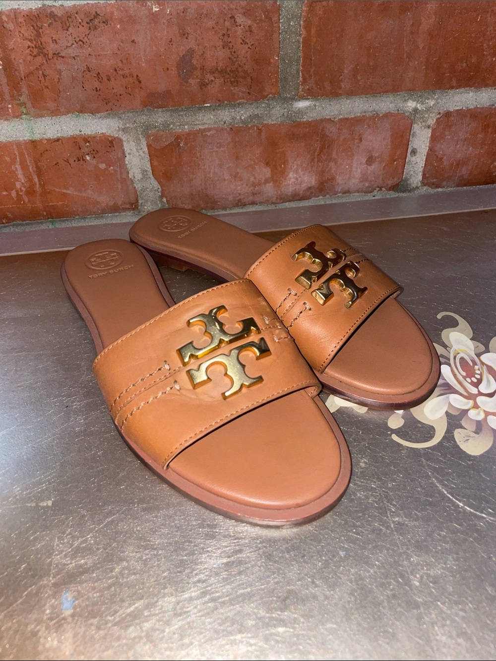 Tory Burch Everly Leather Slide Sandals with Gold Logo 7